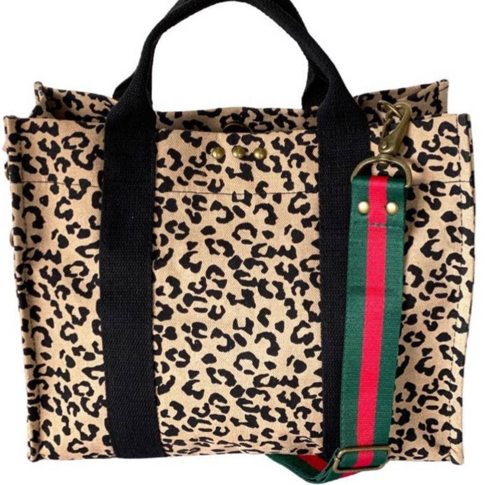 Leopard tote crossbody adjustable strap handbag